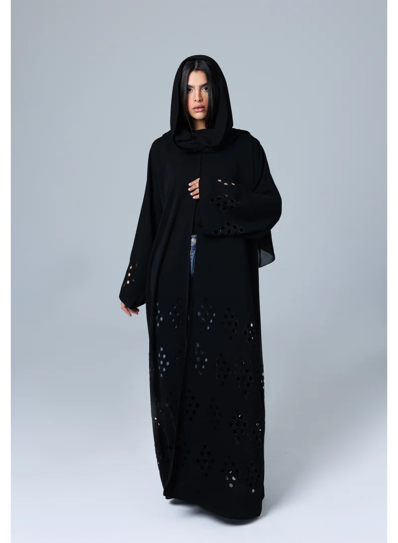 IKKXA Crystal Filigree Design Abaya ABY1027 Black